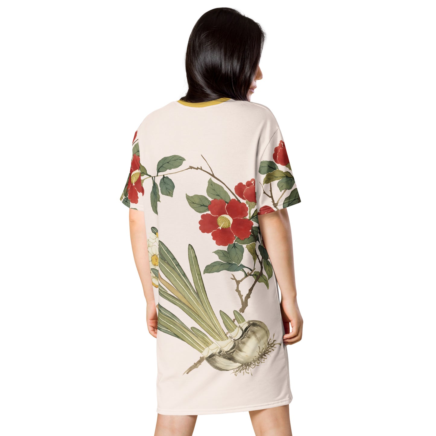 The Spirit of Flowers in Twelve Months｜Narcissus and Camelia in Bloom｜T-shirt dress｜Fish belly white