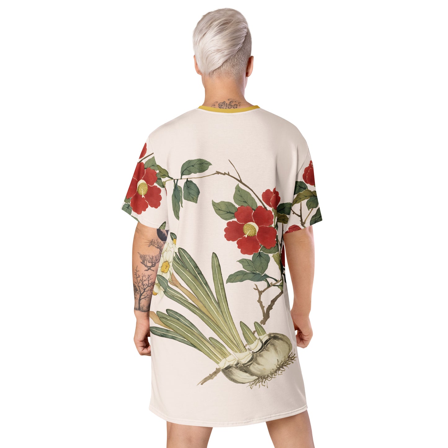 The Spirit of Flowers in Twelve Months｜Narcissus and Camelia in Bloom｜T-shirt dress｜Fish belly white