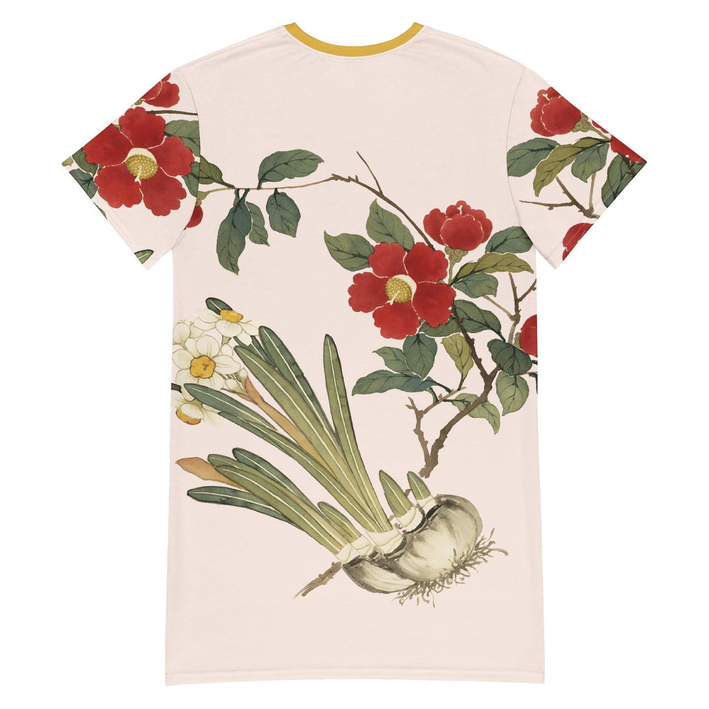 The Spirit of Flowers in Twelve Months｜Narcissus and Camelia in Bloom｜T-shirt dress｜Fish belly white