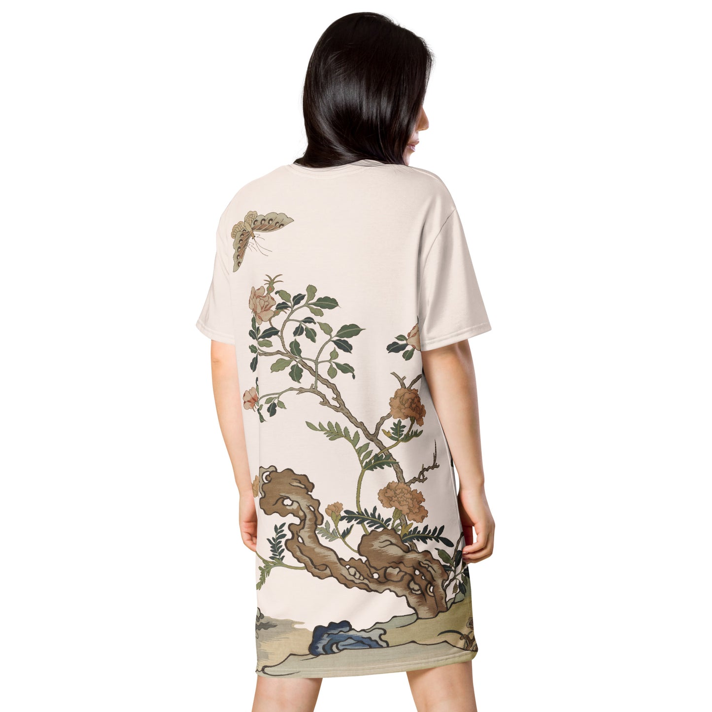 Kesi Flower Album｜Camellia and Butterfly｜T-shirt dress｜Fish belly white