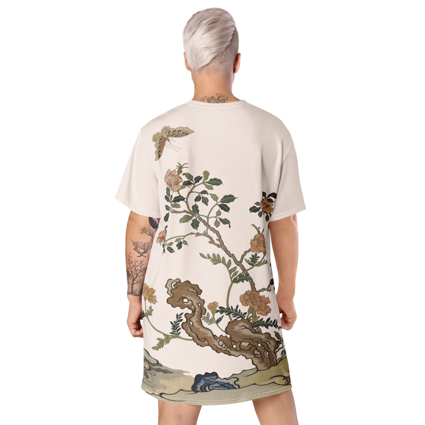 Kesi Flower Album｜Camellia and Butterfly｜T-shirt dress｜Fish belly white