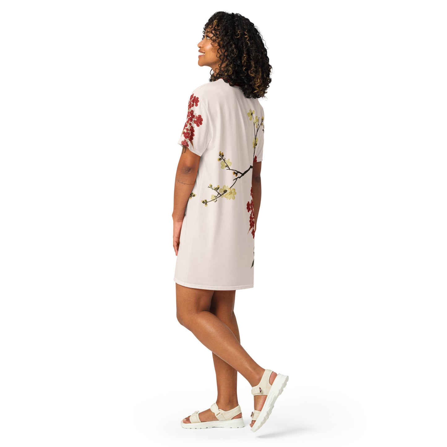 The Spirit of Flowers in Twelve Months｜Blooming Wintersweet and Heavenly Bamboo｜T-shirt dress｜Fish belly white