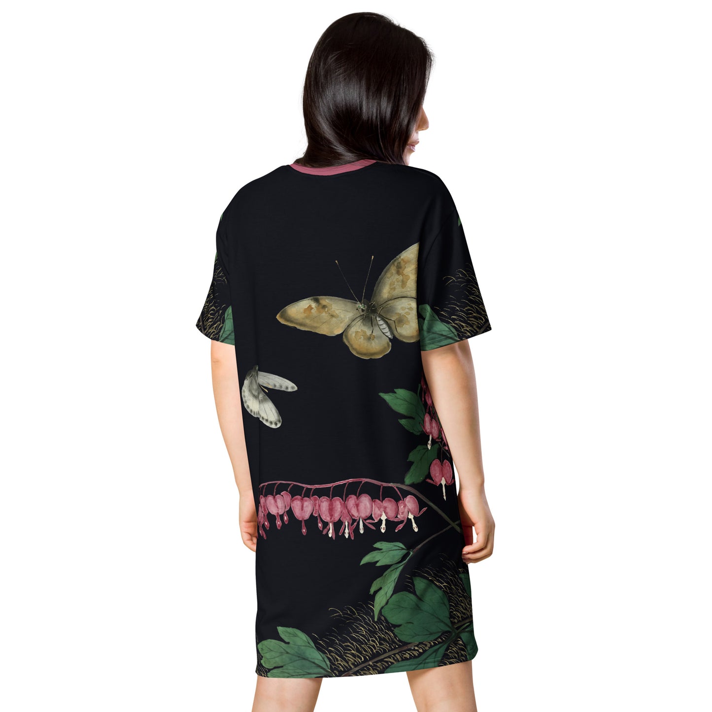 Cats And Butterflies Of Longevity｜Butterflies and Bleeding Hearts in Bloom｜T-shirt dress