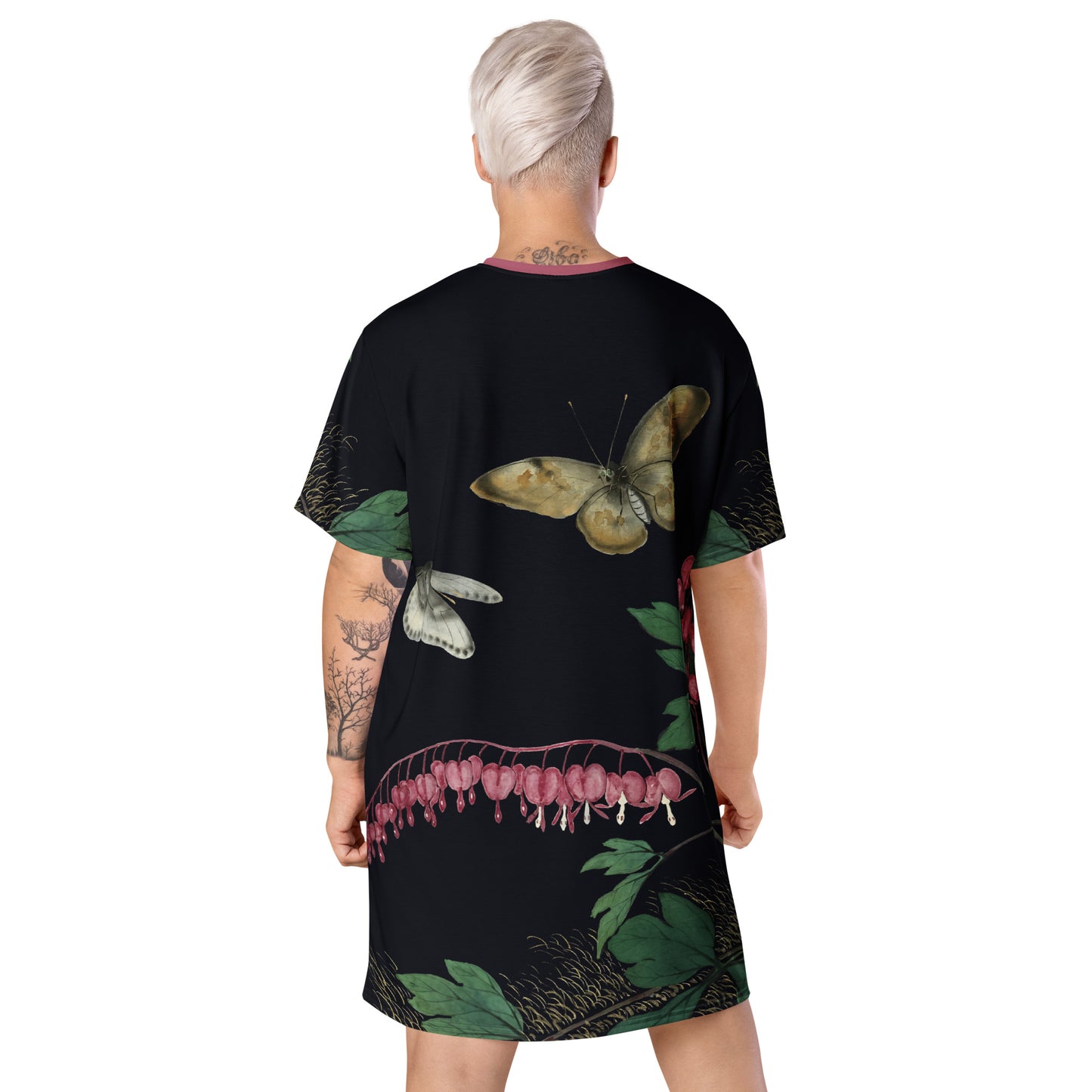 Cats And Butterflies Of Longevity｜Butterflies and Bleeding Hearts in Bloom｜T-shirt dress