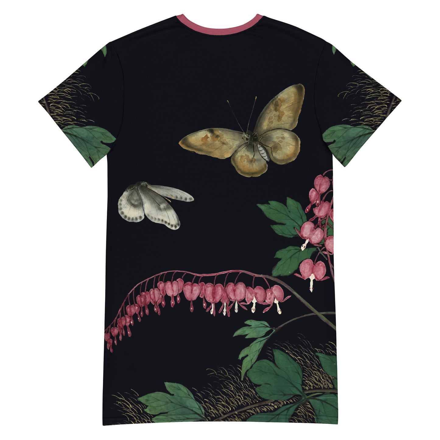 Cats And Butterflies Of Longevity｜Butterflies and Bleeding Hearts in Bloom｜T-shirt dress