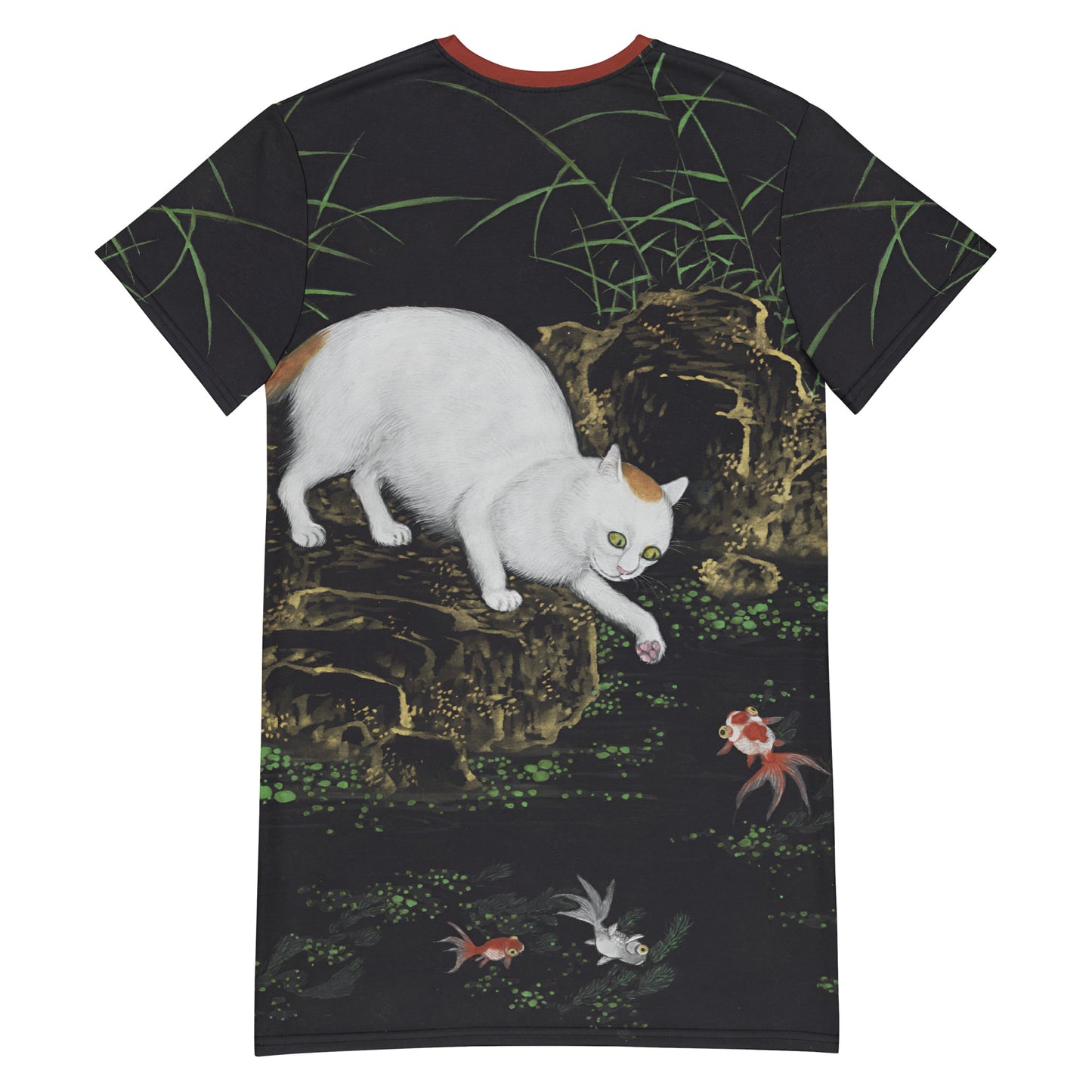 長寿の猫と蝶｜魚と水生植物の猫｜Tシャツドレス