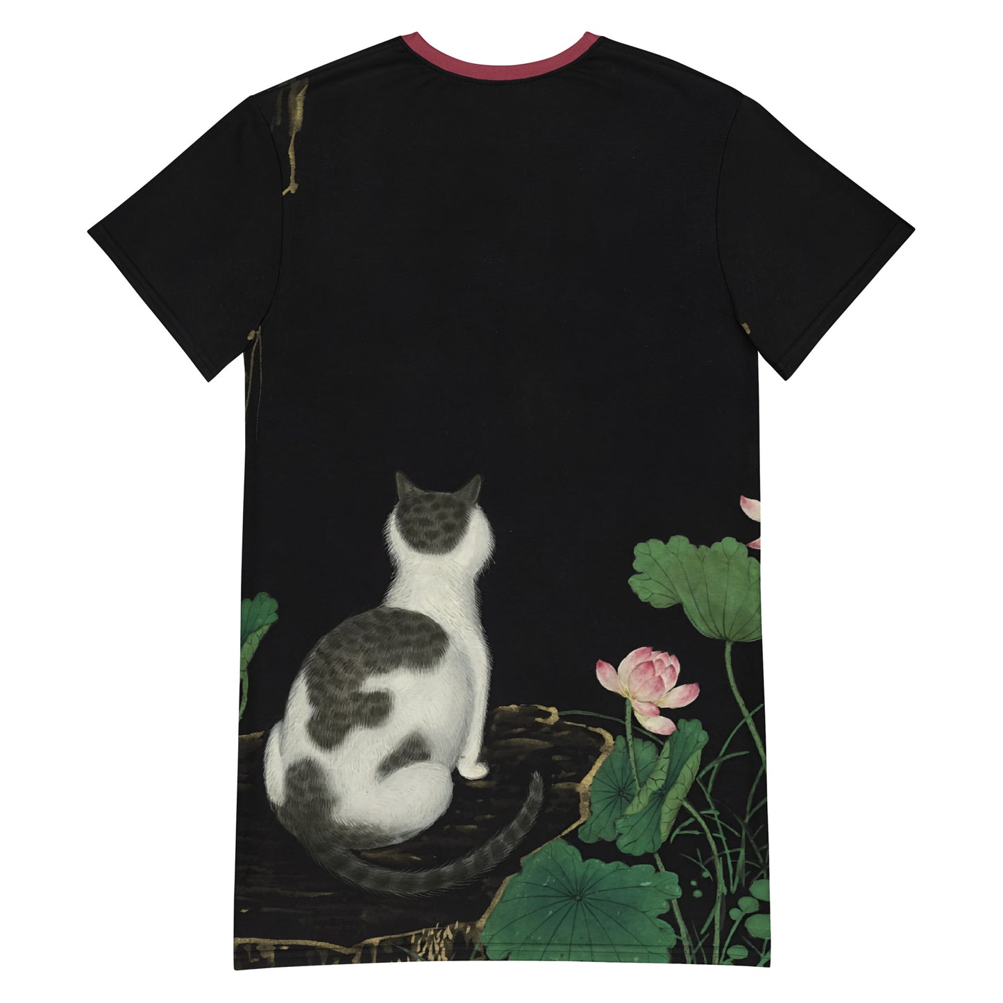 猫と長寿の蝶｜咲く蓮の中の猫｜Tシャツドレス