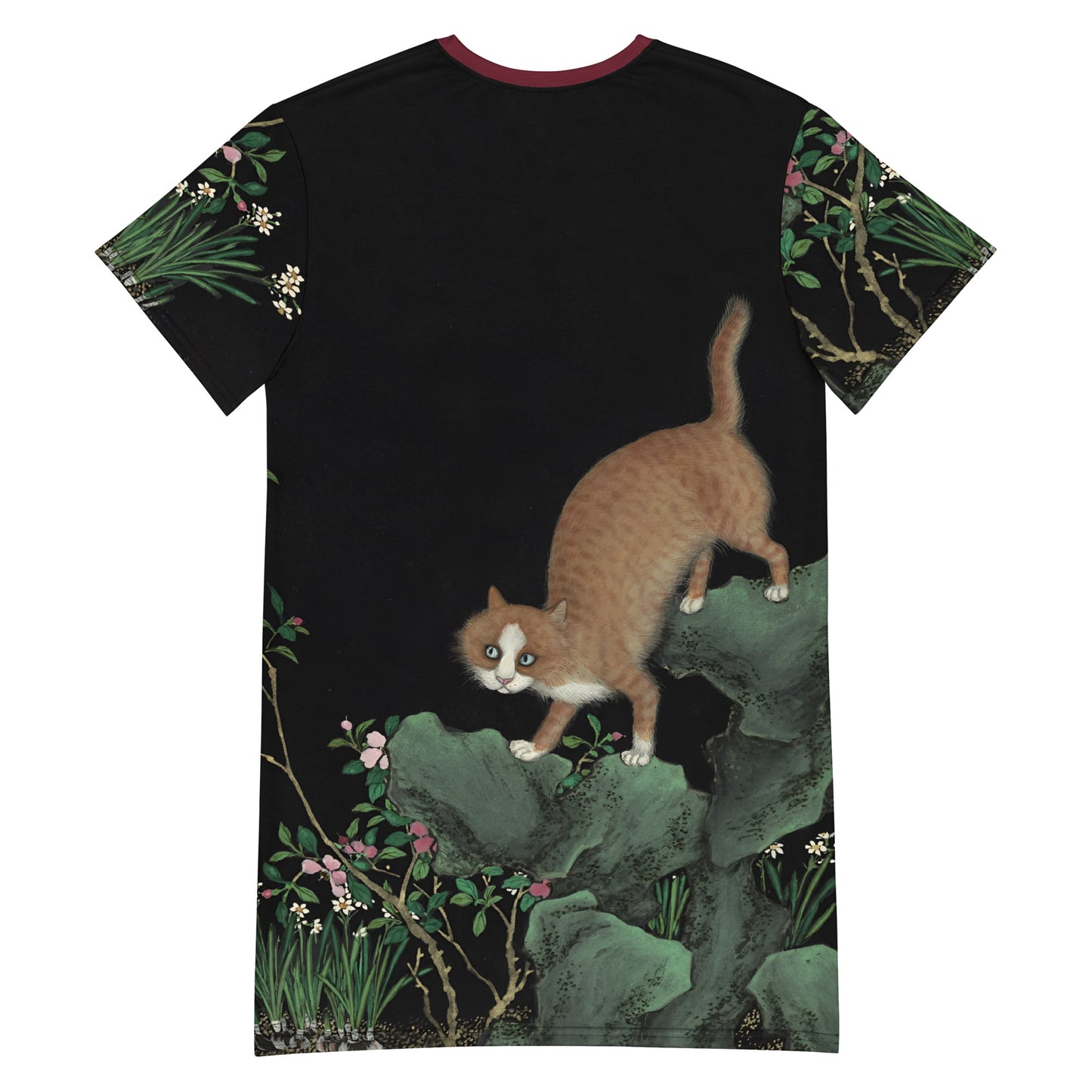 Cats And Butterflies Of Longevity｜A Cat by the Narcissus in Bloom｜T-shirt dress