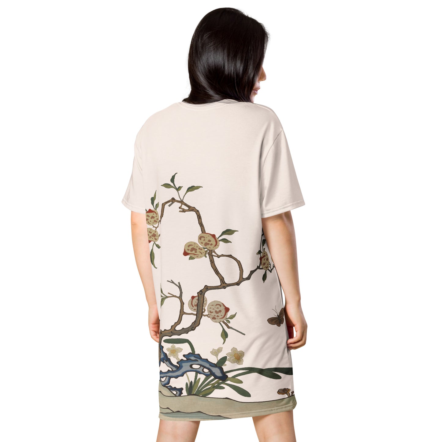 Kesi Flower Album｜Narcissus and Peaches｜T-shirt dress｜Fish belly white