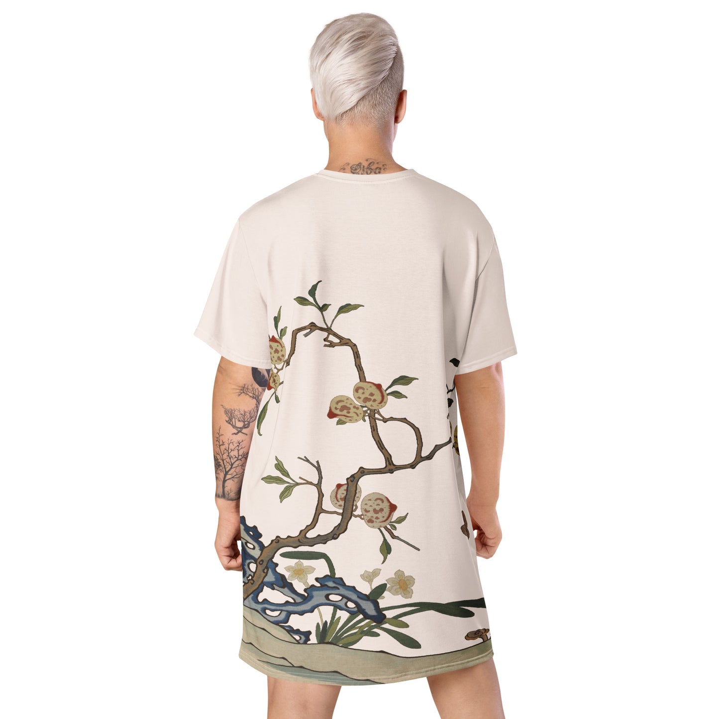 Kesi Flower Album｜Narcissus and Peaches｜T-shirt dress｜Fish belly white