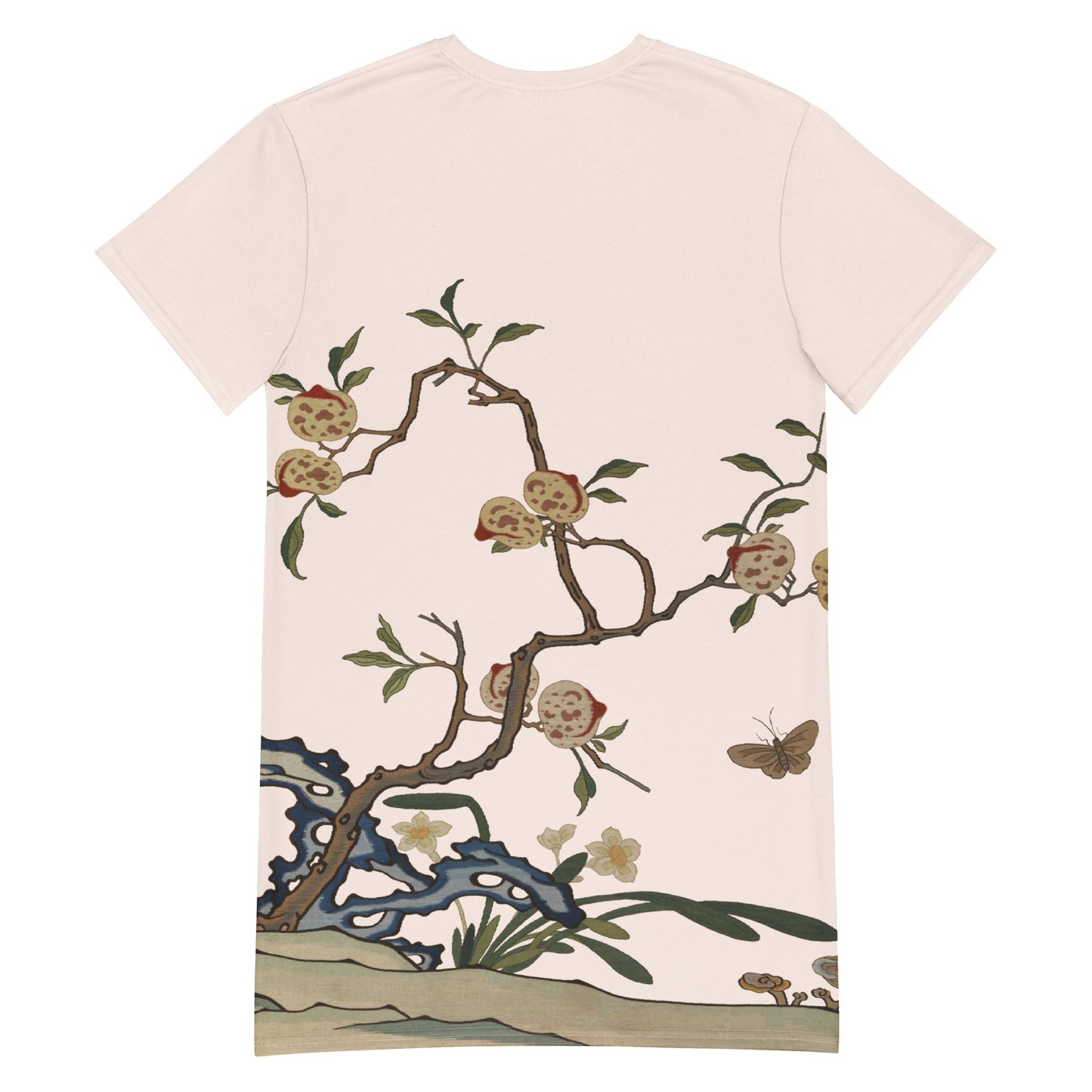 Kesi Flower Album｜Narcissus and Peaches｜T-shirt dress｜Fish belly white