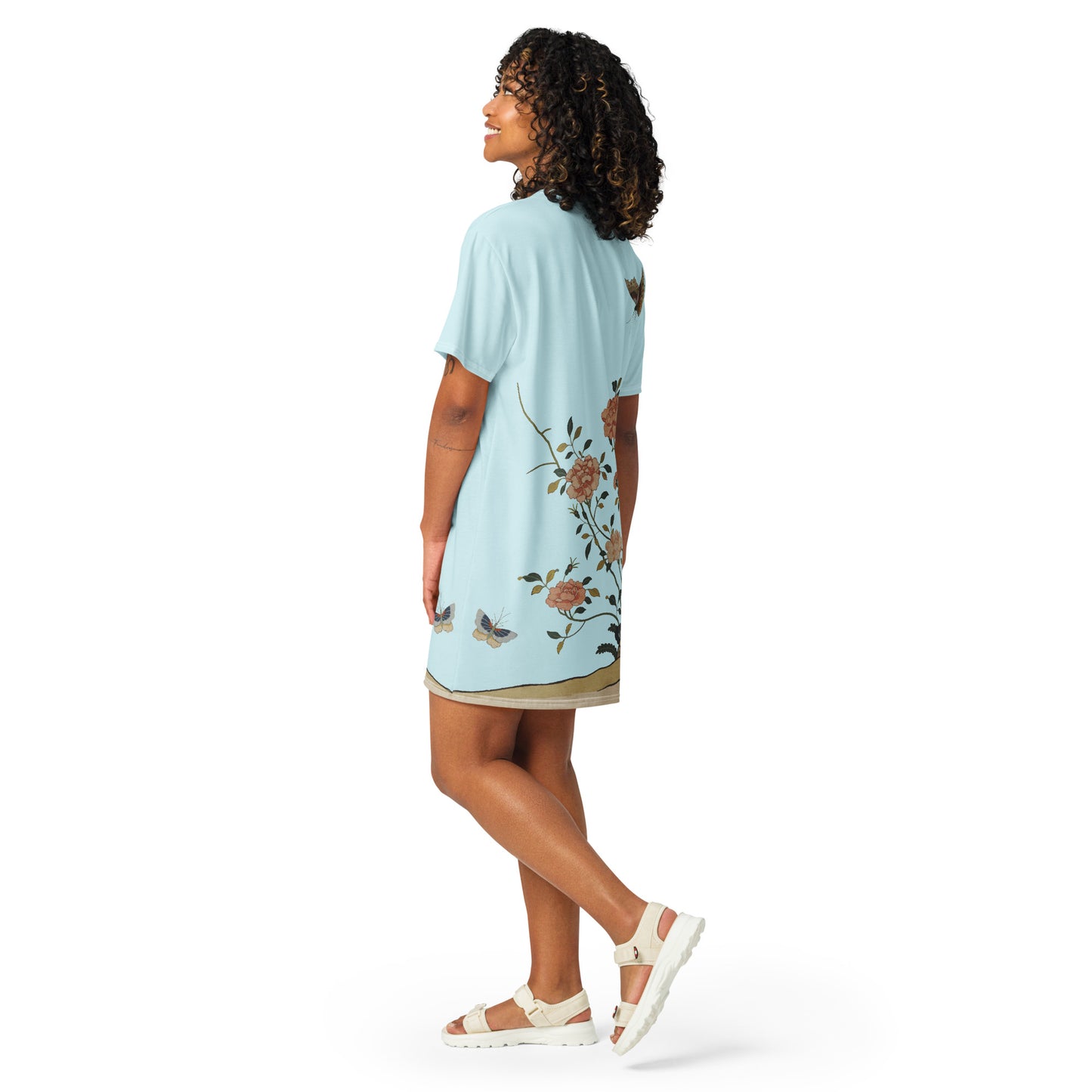 Kesi Flower Album｜Red Roses｜T-shirt dress｜Aqua blue