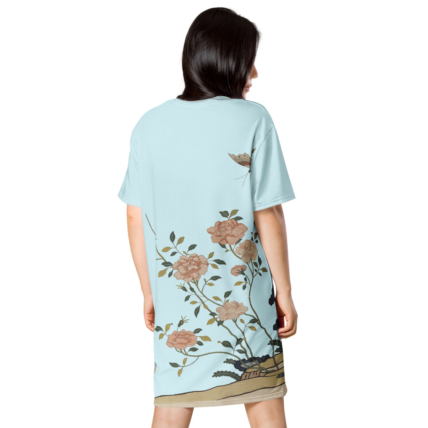 Kesi Flower Album｜Red Roses｜T-shirt dress｜Aqua blue