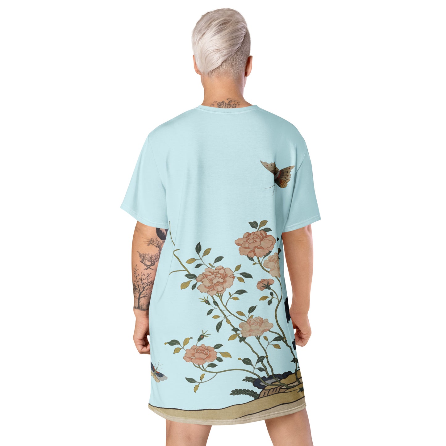 Kesi Flower Album｜Red Roses｜T-shirt dress｜Aqua blue