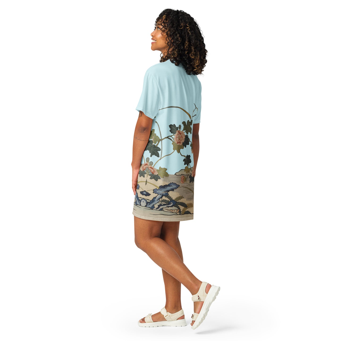 Kesi Flower Album｜Hibiscus by the Water｜T-shirt dress｜Aqua blue