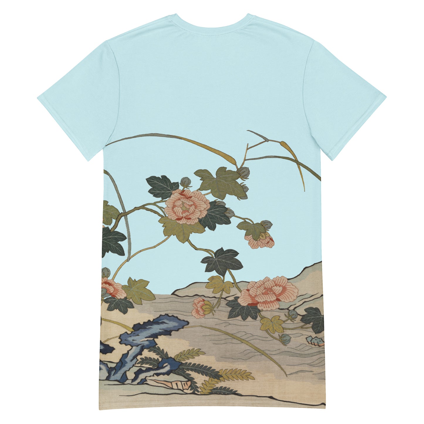 ケシの花アルバム｜水辺のハイビスカス｜Tシャツドレス｜アクアブルー