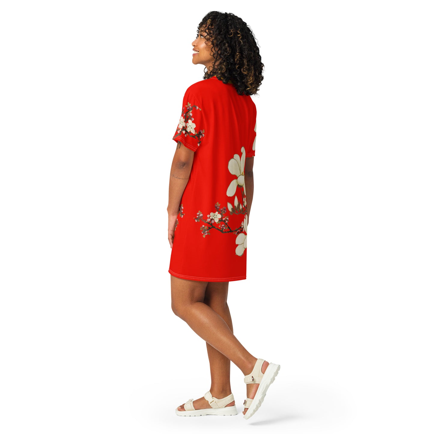 The Spirit of Flowers in Twelve Months｜Apricot and Lily Magnolia in Blossom｜T-shirt dress｜Garnet red