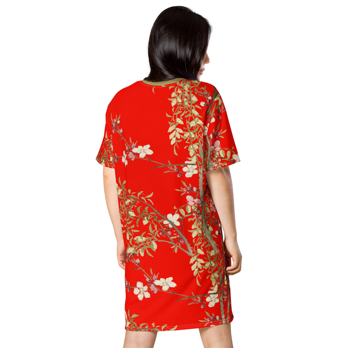 The Spirit of Flowers in Twelve Months｜Willow and Peach Blossom｜T-shirt dress｜Garnet red