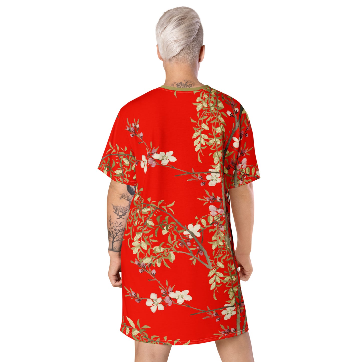 The Spirit of Flowers in Twelve Months｜Willow and Peach Blossom｜T-shirt dress｜Garnet red