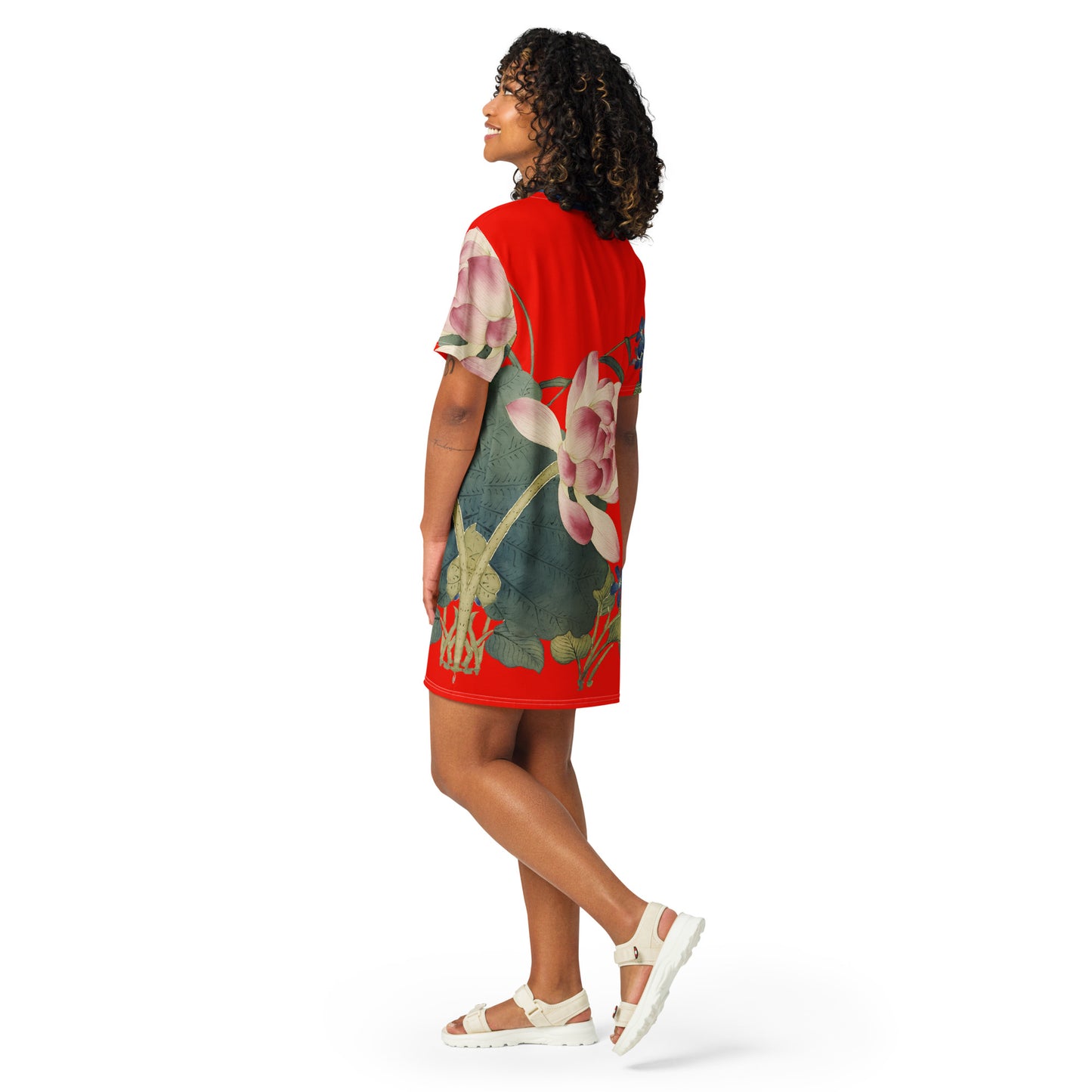 The Spirit of Flowers in Twelve Months｜Lotus in Bloom｜T-shirt dress｜Garnet red