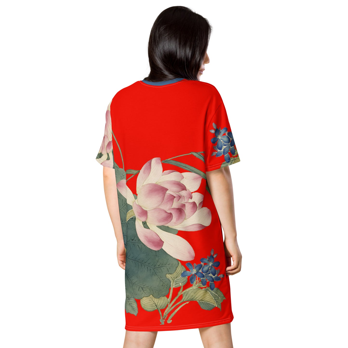 The Spirit of Flowers in Twelve Months｜Lotus in Bloom｜T-shirt dress｜Garnet red