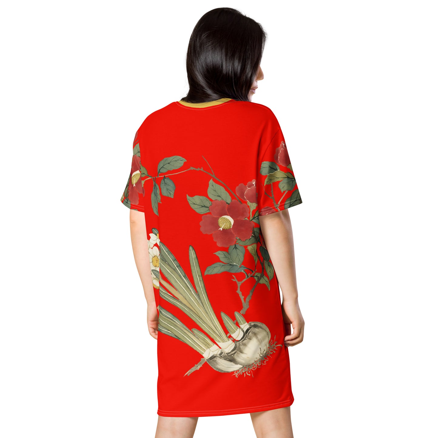 The Spirit of Flowers in Twelve Months｜Narcissus and Camelia in Bloom｜T-shirt dress｜Garnet red