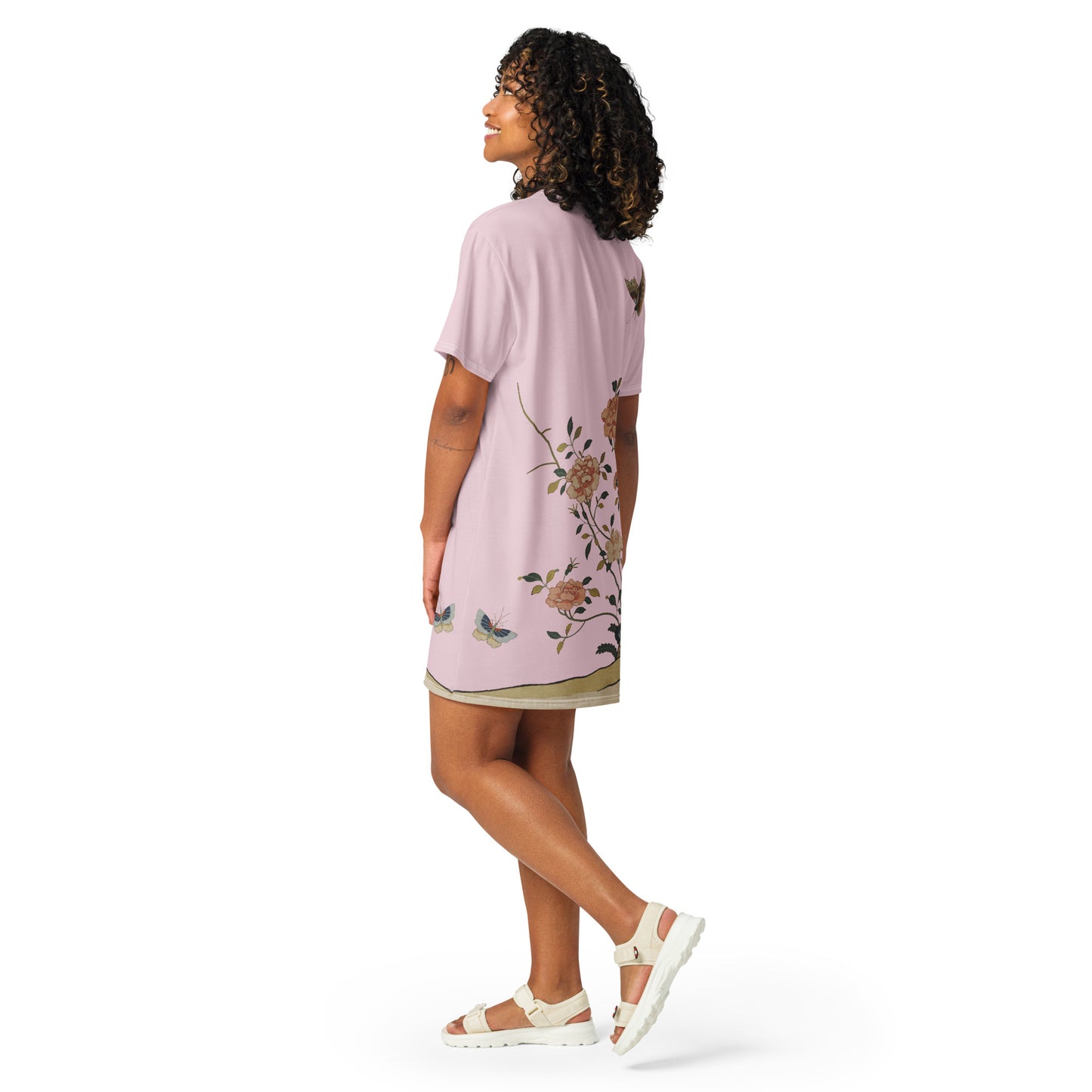 Kesi Flower Album｜Red Roses｜T-shirt dress｜Pale pinkish gray