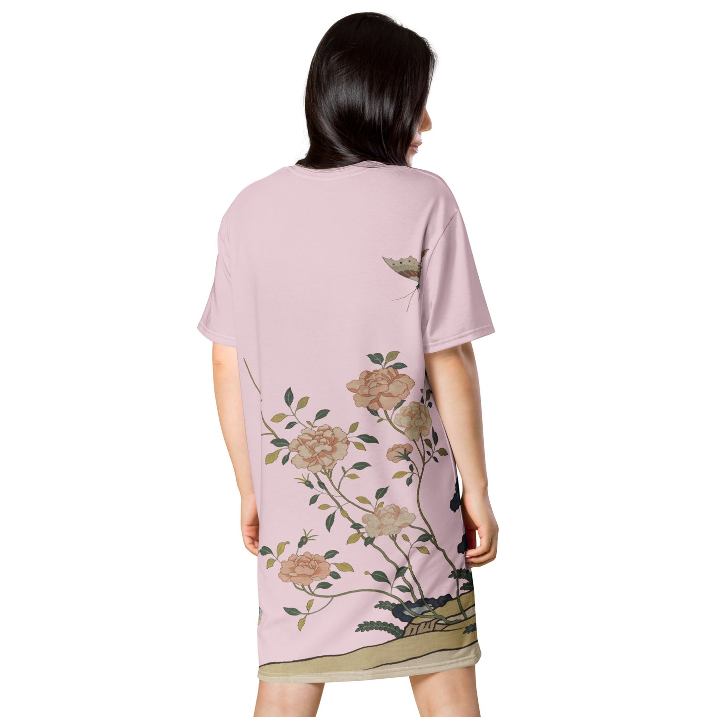 Kesi Flower Album｜Red Roses｜T-shirt dress｜Pale pinkish gray