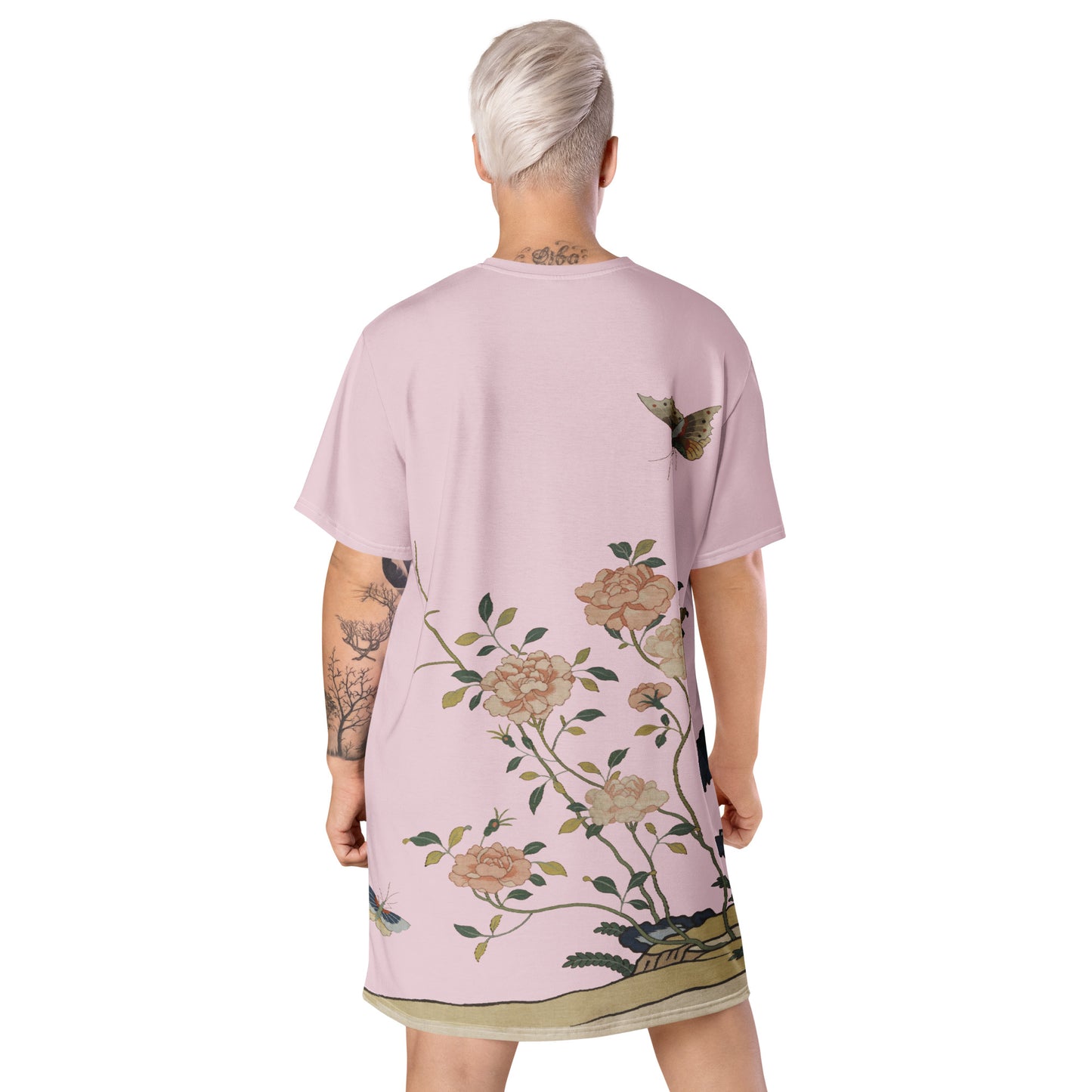 Kesi Flower Album｜Red Roses｜T-shirt dress｜Pale pinkish gray