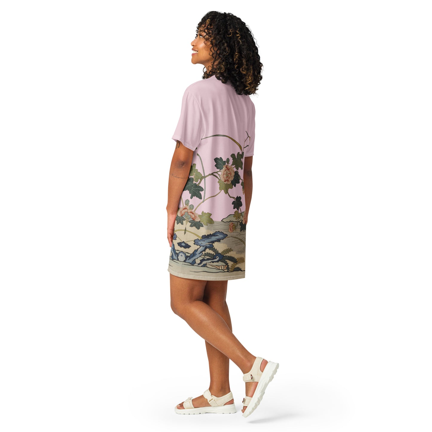 Kesi Flower Album｜Hibiscus by the Water｜T-shirt dress｜Pale pinkish gray