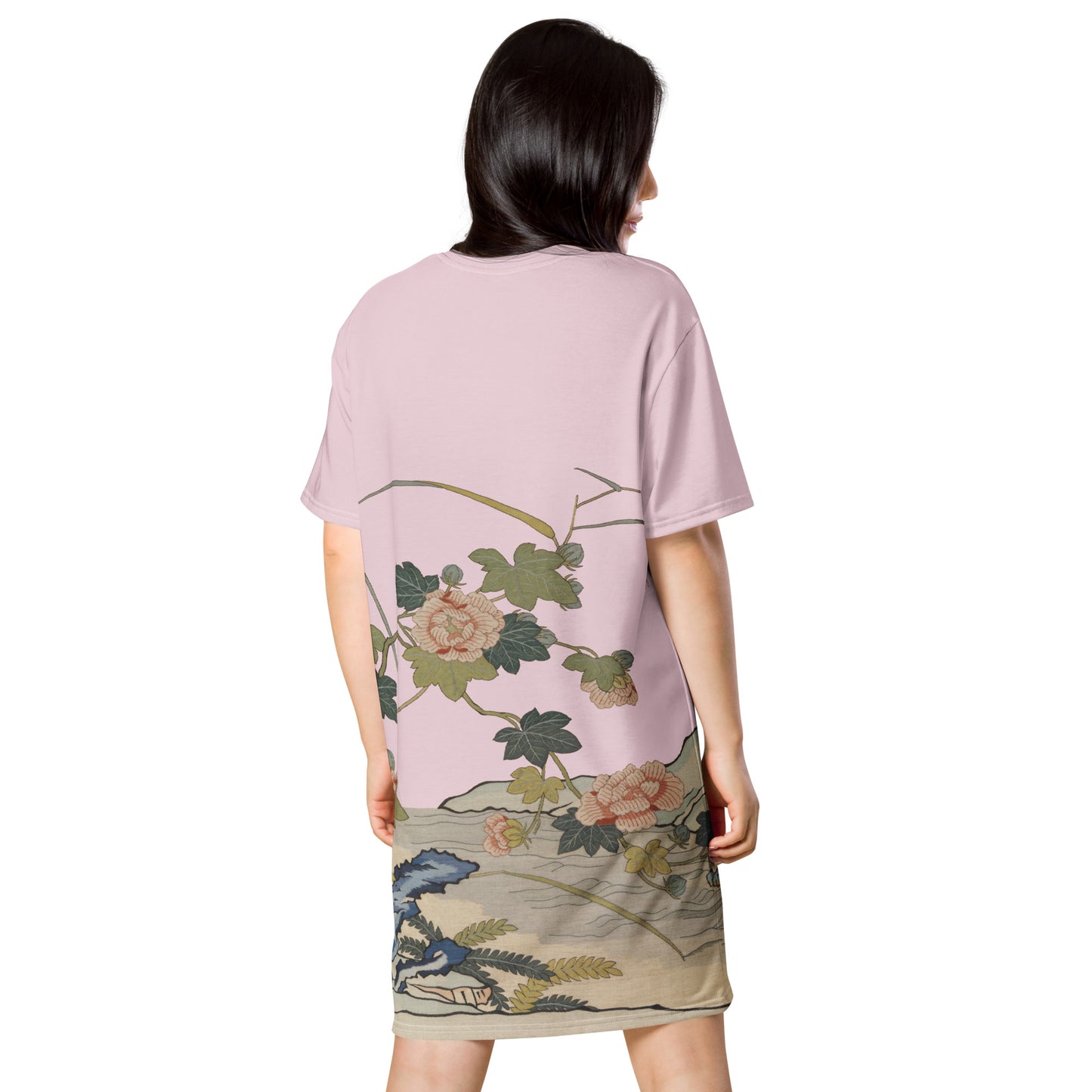 タペストリーの花｜水辺のハイビスカス｜Tシャツドレス｜Pale pinkish gray