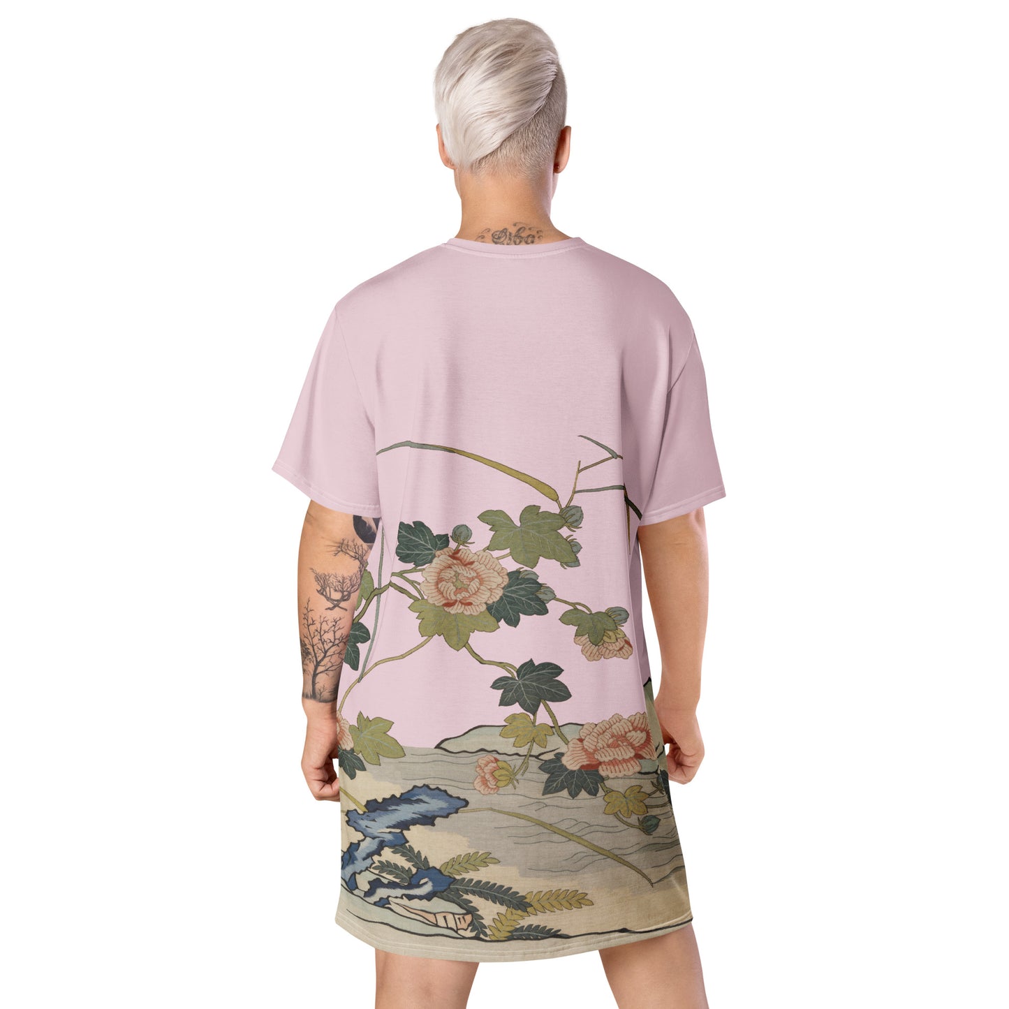 Kesi Flower Album｜Hibiscus by the Water｜T-shirt dress｜Pale pinkish gray