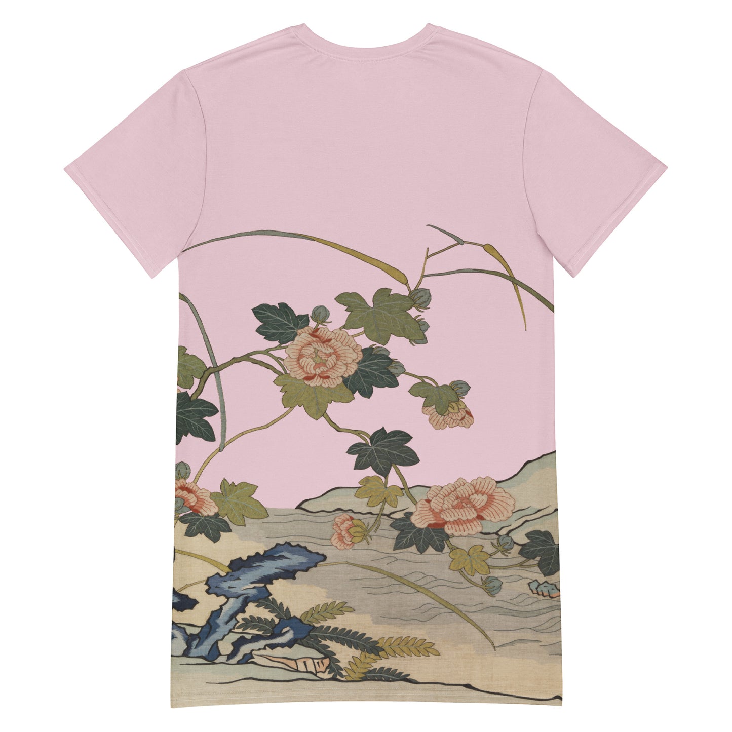 タペストリーの花｜水辺のハイビスカス｜Tシャツドレス｜Pale pinkish gray