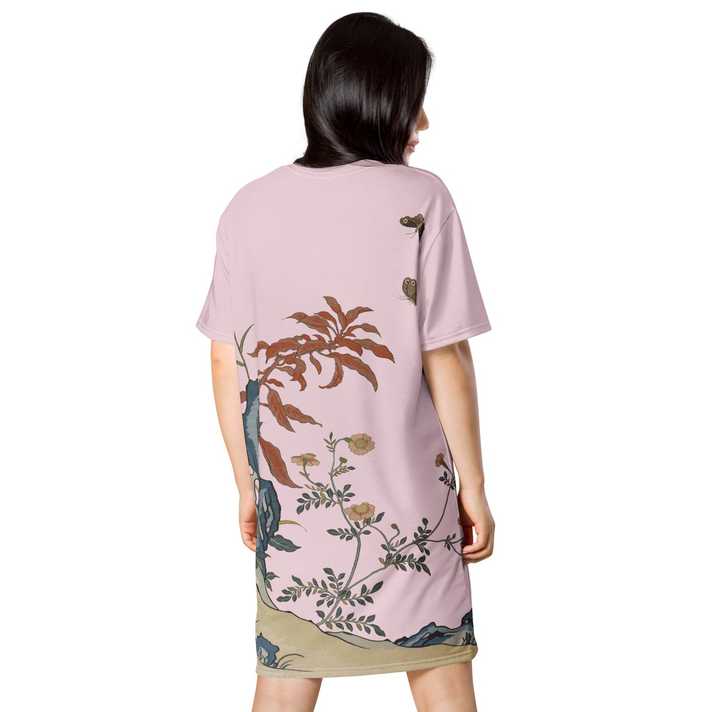 Kesi Flower Album｜Butterflies and Flowers｜T-shirt dress｜Pale pinkish gray