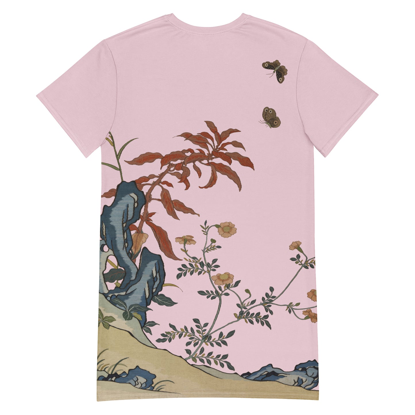 Kesi Flower Album｜Butterflies and Flowers｜T-shirt dress｜Pale pinkish gray