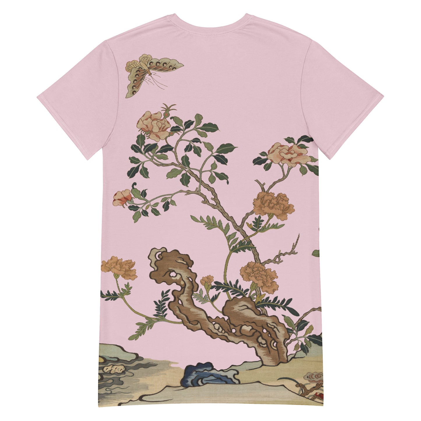 Kesi Flower Album｜Camellia and Butterfly｜T-shirt dress｜Pale pinkish gray