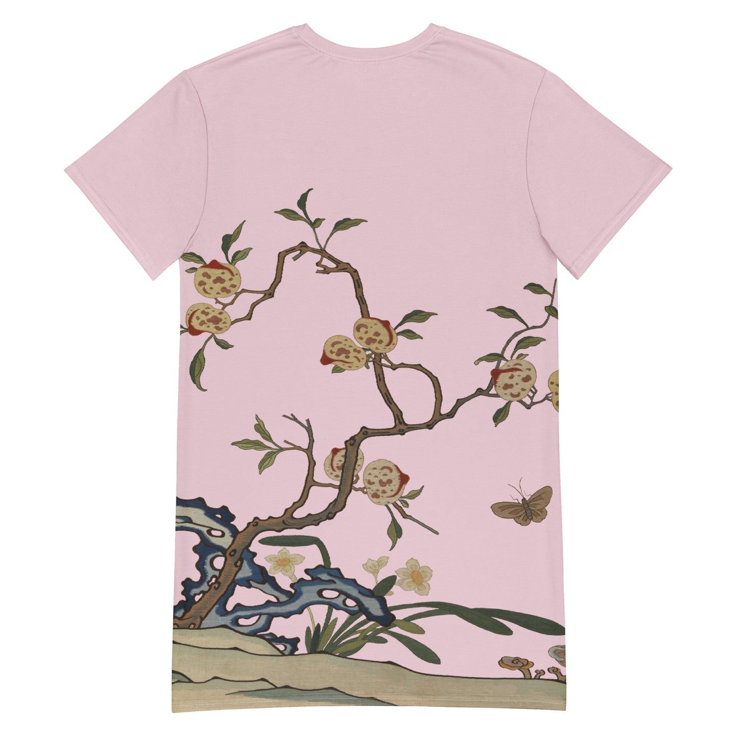 Kesi Flower Album｜Narcissus and Peaches｜T-shirt dress｜Pale pinkish gray