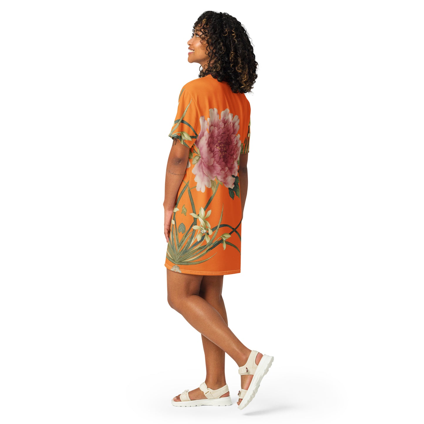 The Spirit of Flowers in Twelve Months｜Orchid and Tree Peony in Bloom｜T-shirt dress｜Orange