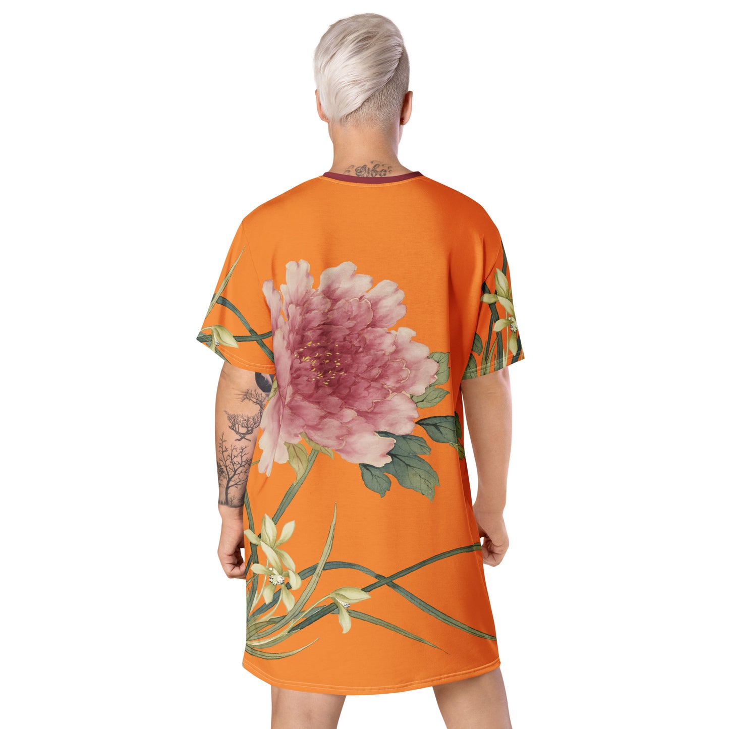 The Spirit of Flowers in Twelve Months｜Orchid and Tree Peony in Bloom｜T-shirt dress｜Orange