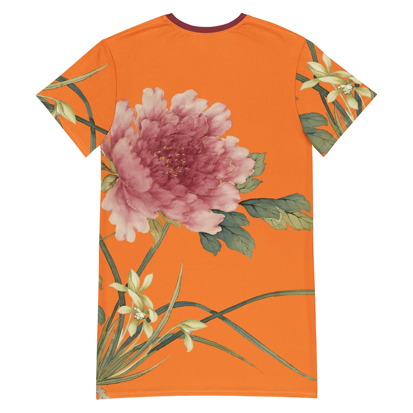 The Spirit of Flowers in Twelve Months｜Orchid and Tree Peony in Bloom｜T-shirt dress｜Orange