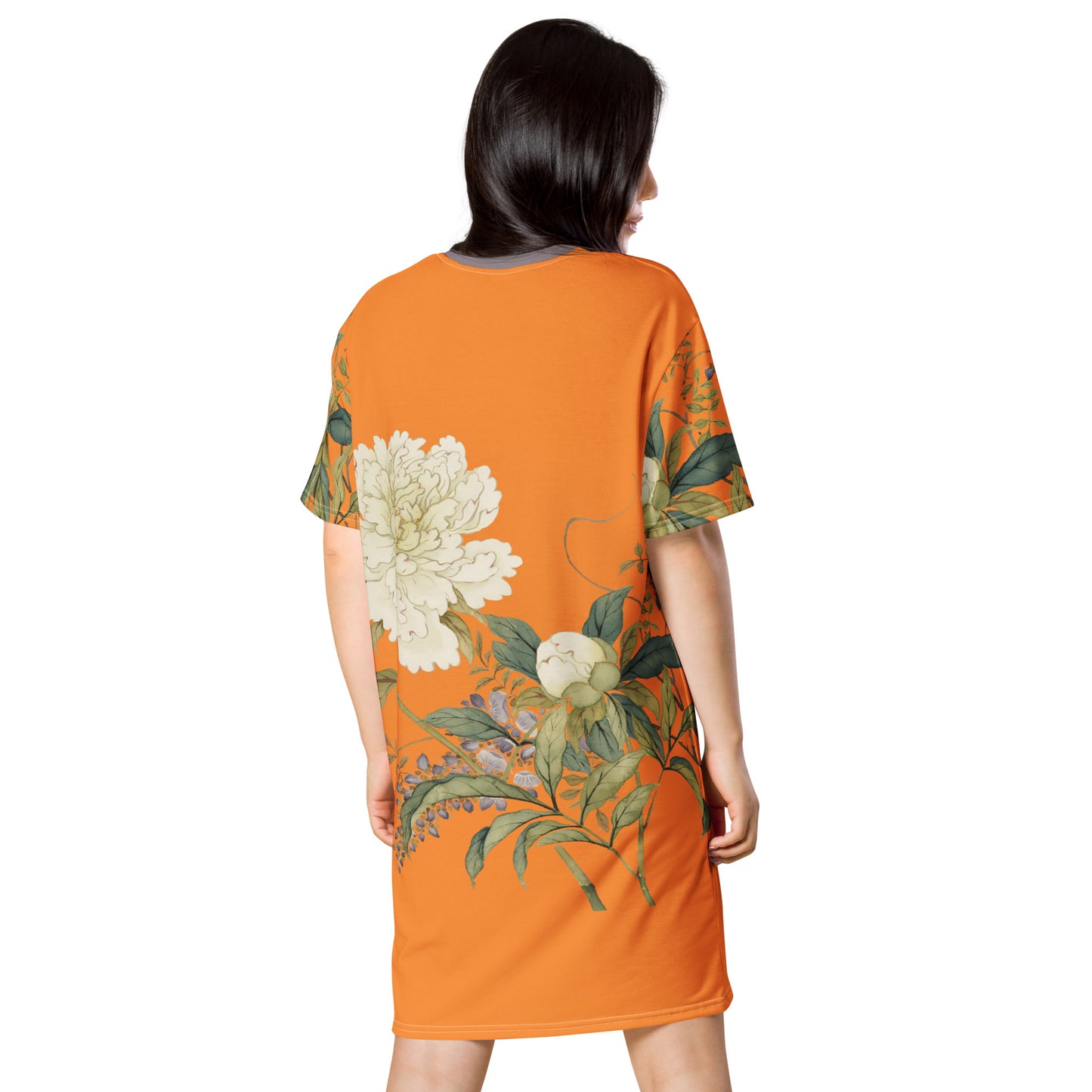 The Spirit of Flowers in Twelve Months｜Chinese Peony and Wisteria in Bloom｜T-shirt dress｜Orange