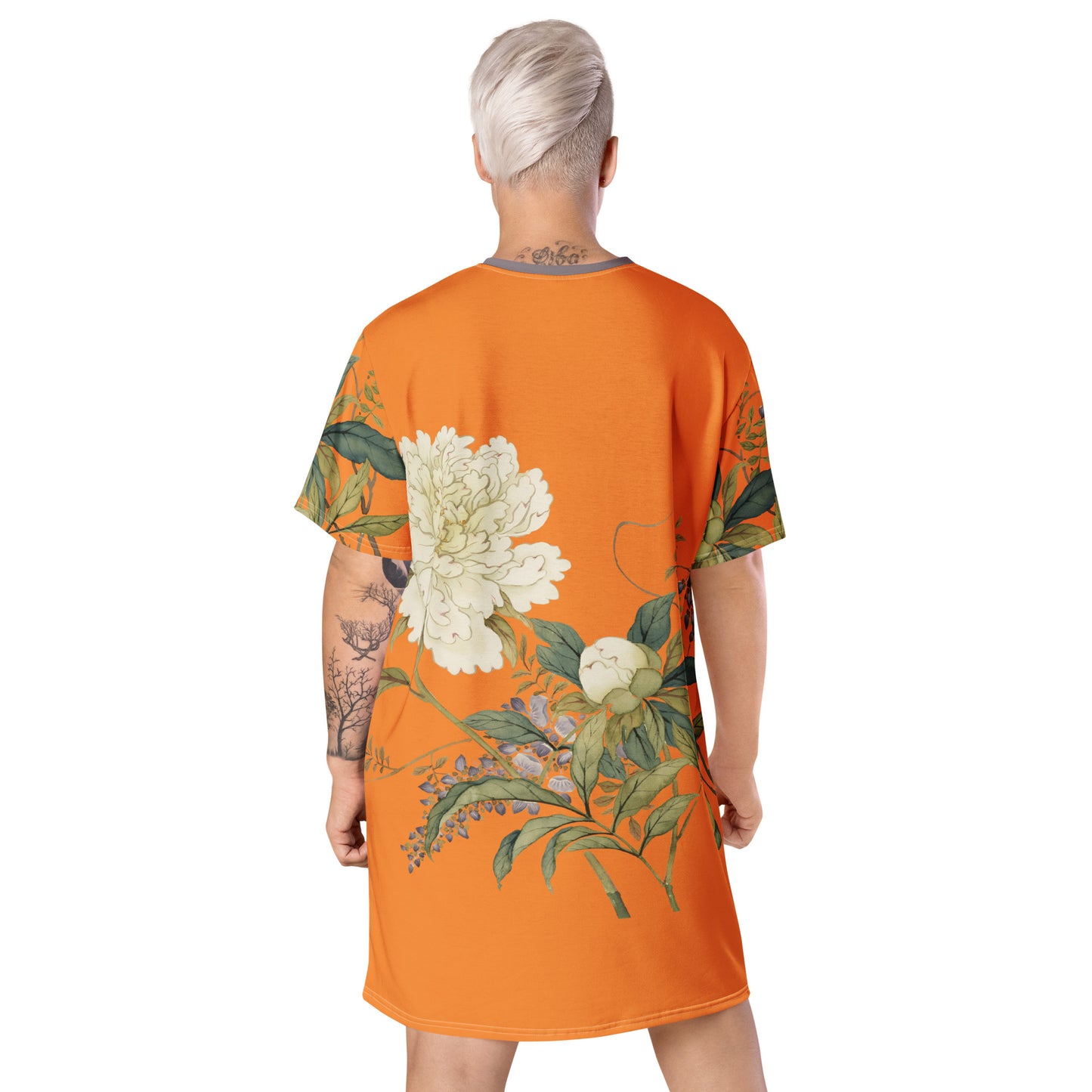 The Spirit of Flowers in Twelve Months｜Chinese Peony and Wisteria in Bloom｜T-shirt dress｜Orange