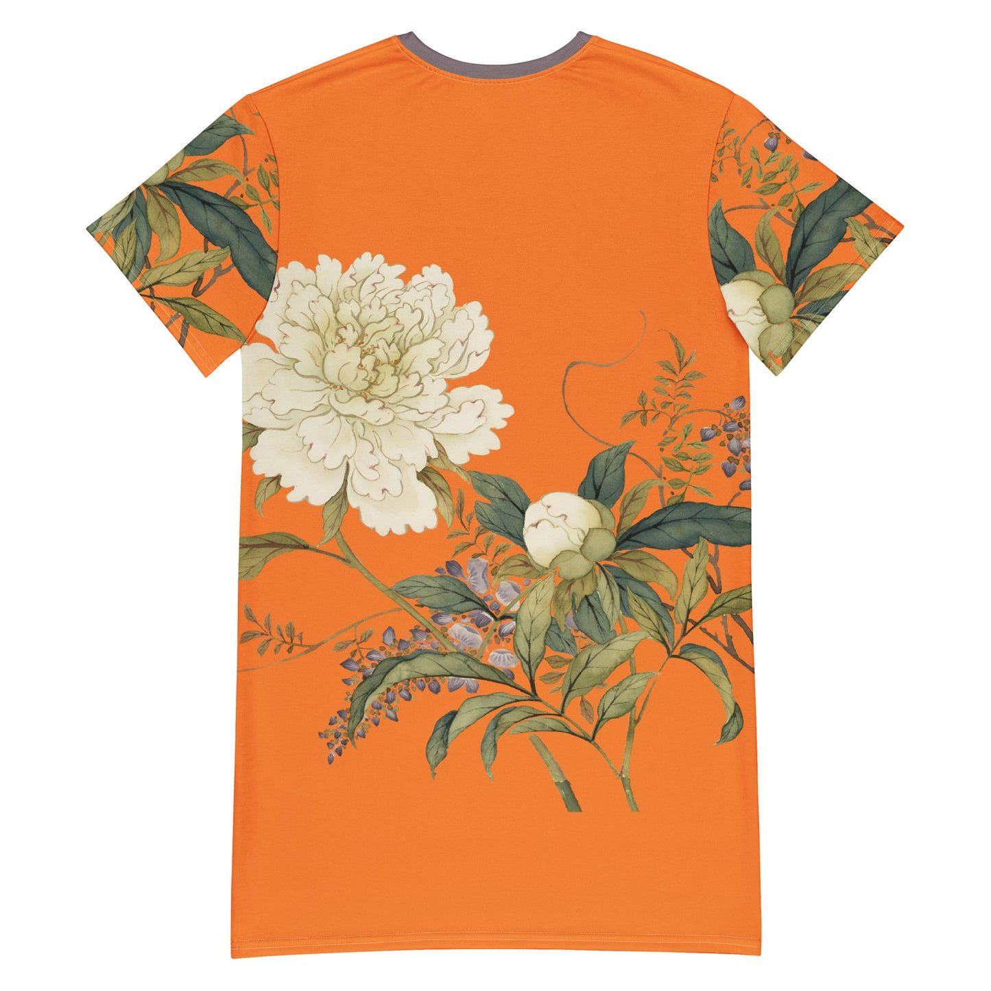 The Spirit of Flowers in Twelve Months｜Chinese Peony and Wisteria in Bloom｜T-shirt dress｜Orange