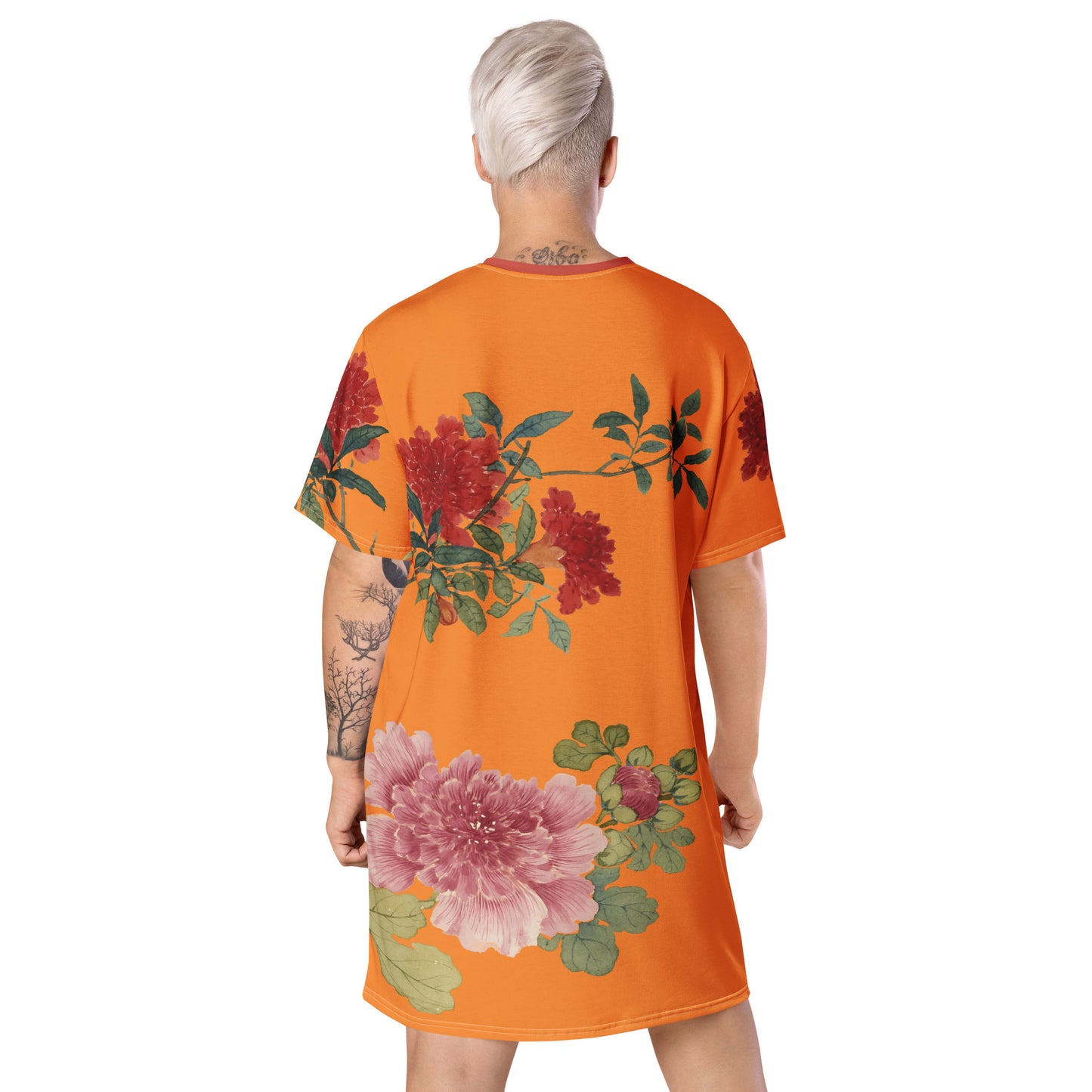 The Spirit of Flowers in Twelve Months｜Hollyhock and Pomegranate in Bloom｜T-shirt dress｜Orange