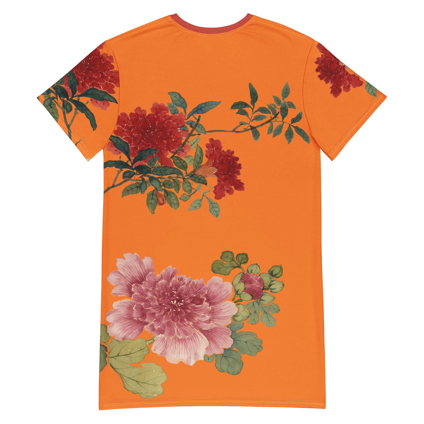 The Spirit of Flowers in Twelve Months｜Hollyhock and Pomegranate in Bloom｜T-shirt dress｜Orange