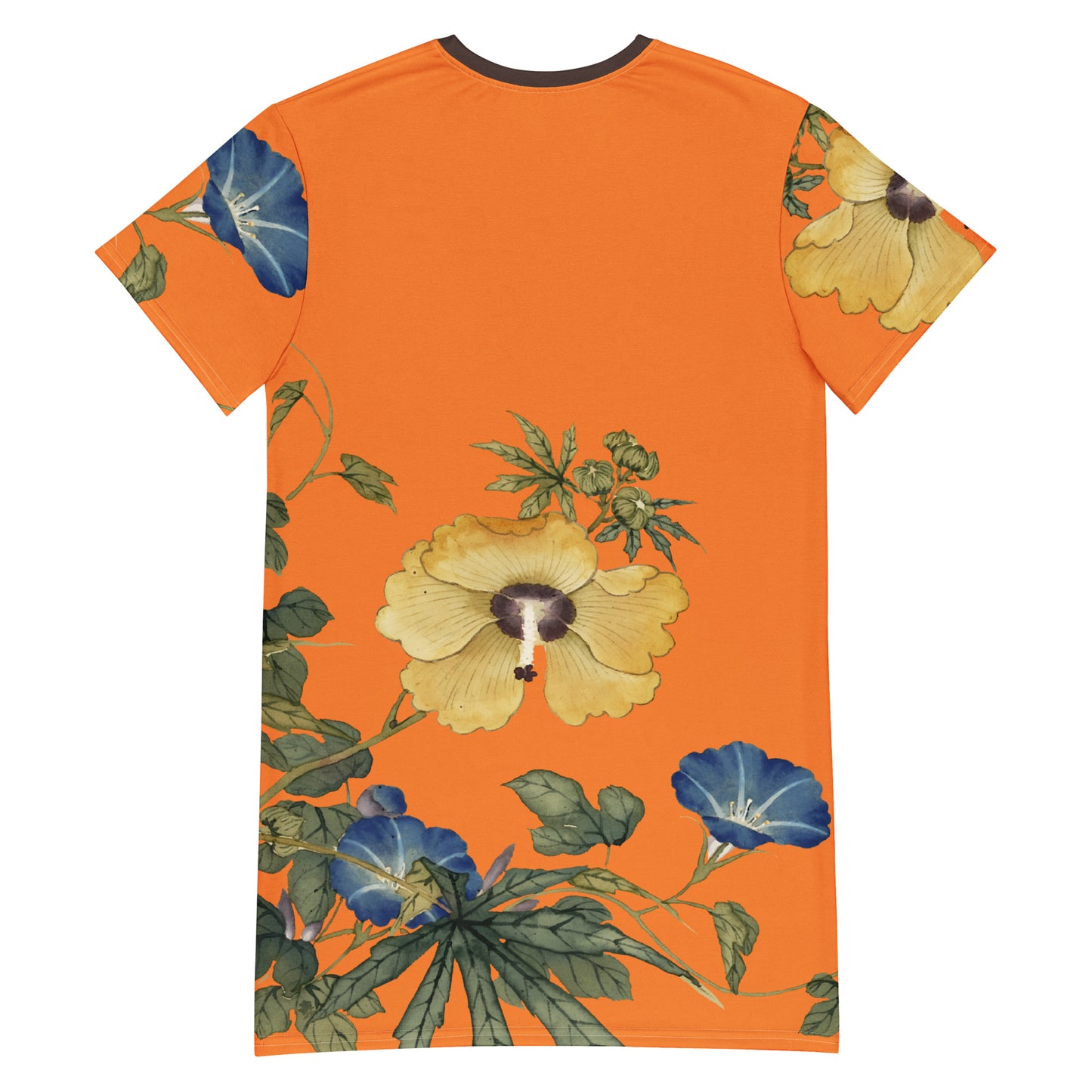 The Spirit of Flowers in Twelve Months｜Okra and White-edged Morning Glory in Bloom｜T-shirt dress｜Orange