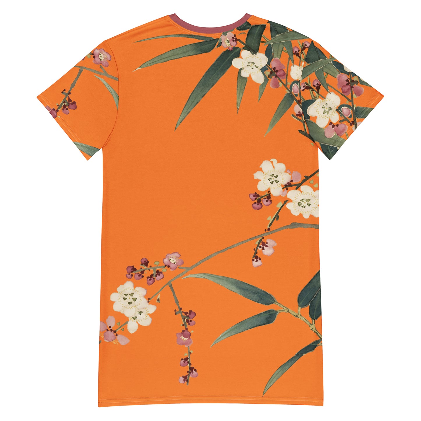 The Spirit of Flowers in Twelve Months｜Crimson Plum Blossom and Lush Green Bamboo｜T-shirt dress｜Orange