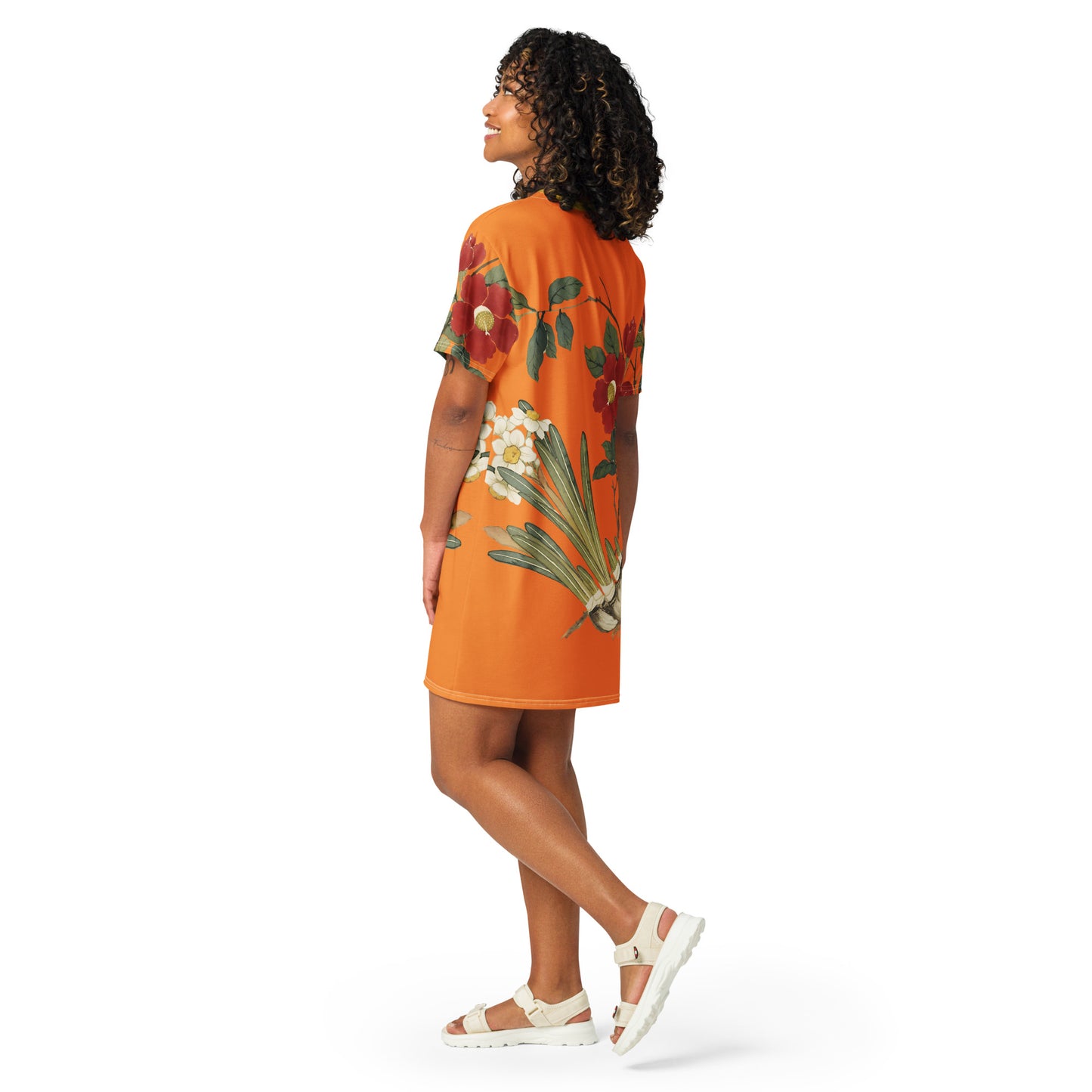 The Spirit of Flowers in Twelve Months｜Narcissus and Camelia in Bloom｜T-shirt dress｜Orange