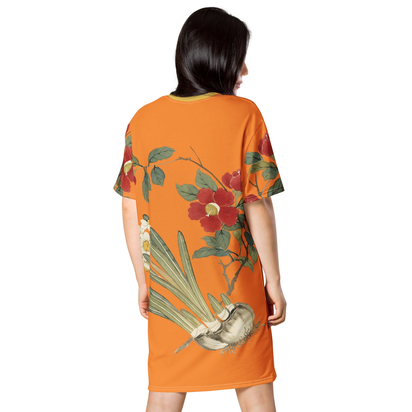 The Spirit of Flowers in Twelve Months｜Narcissus and Camelia in Bloom｜T-shirt dress｜Orange