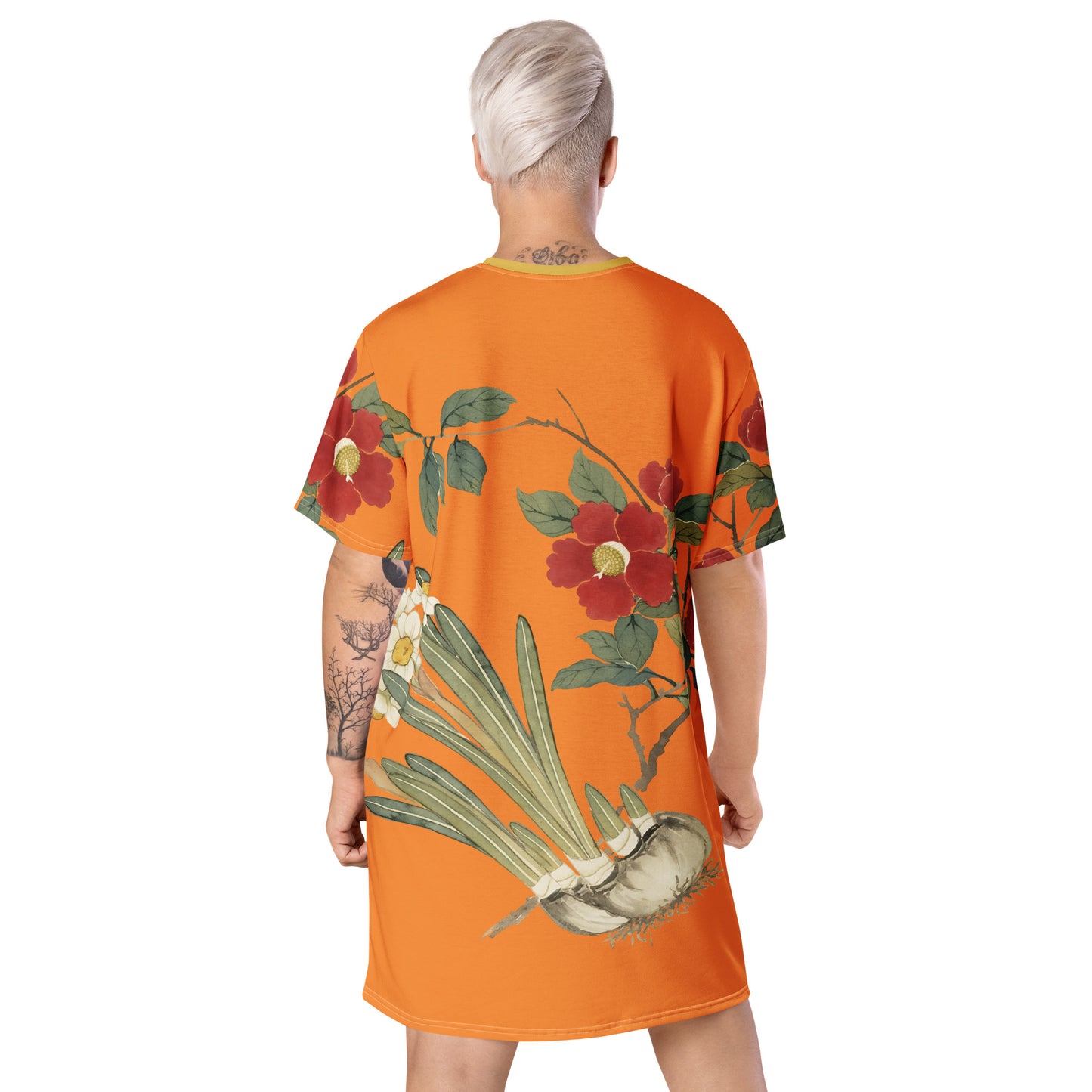 The Spirit of Flowers in Twelve Months｜Narcissus and Camelia in Bloom｜T-shirt dress｜Orange